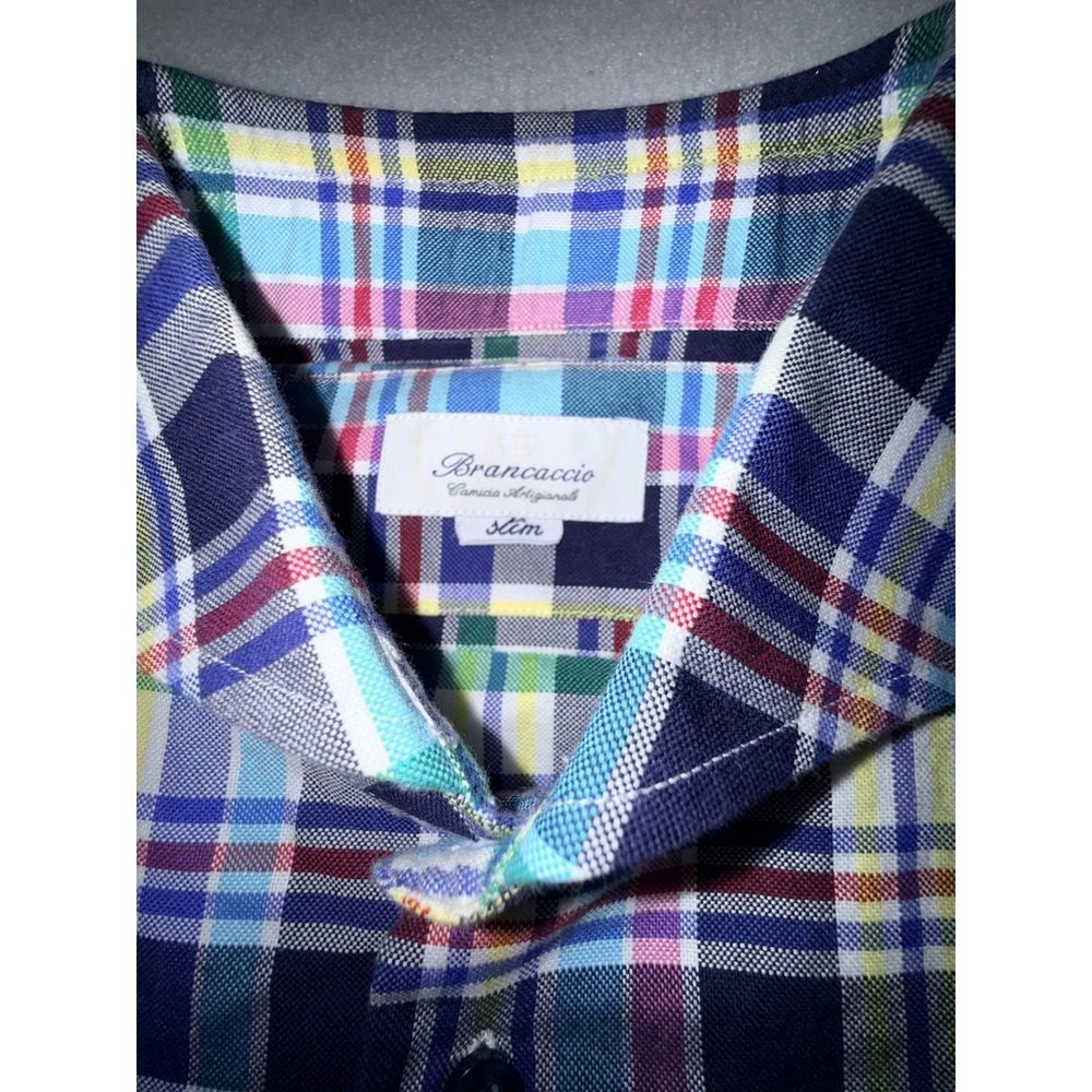 Brancaccio Plaid Shirt Mens Slim‎ Fit Long Sleeve - Picture 4 of 11